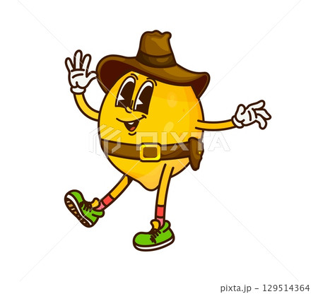 Cartoon groovy lemon cowboy or fruit sheriff and Western bandit, vector character. Groovy lemon fruit as Wild West cowboy in sombrero with sheriff gun in bandoleer, funky Western ranger character Cartoon groovy lemon cowboy or fruit sheriff and Western bandit, vector character. Groovy lemon fruit as Wild West cowboy in sombrero with sheriff gun in bandoleer, funky Western ranger character 129514364