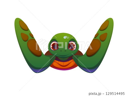 Kids animal alphabet character as sea turtle forming the letter W with its flippers. Cartoon vector funny zoo mascot font, children English typeface, .cute abc type for children educational games 129514495