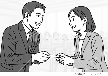 名刺交換　ビジネス素材　Generative AI 129514535