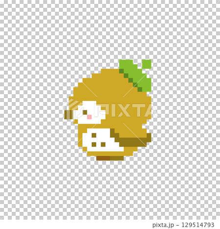 ベレー帽と横向き梟のドット絵 129514793