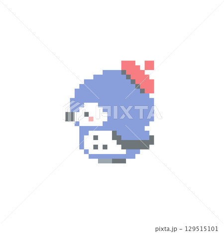 赤色ベレー帽と横向き梟のドット絵 赤色ベレー帽と横向き梟のドット絵 129515101