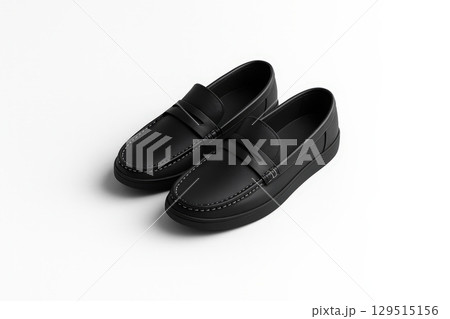 Black Leather Loafers on White Background Black Leather Loafers on White Background 129515156