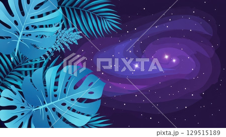 Blue background with a spiral galaxy and stars 129515189