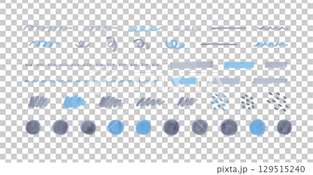 A set of hand-drawn simple decorative illustrations drawn with alcohol ink marker pens, decorations, dotted lines 129515240