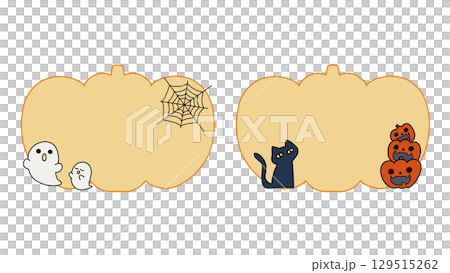 Halloween ghost, pumpkin and cat 129515262