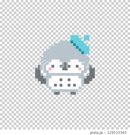 淺藍色貝雷帽和歡呼貓頭鷹的像素藝術 129515365