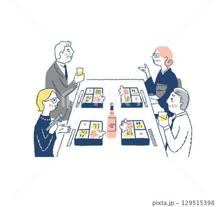 通夜ぶるまい・法事で会食をする弔問客 129515398