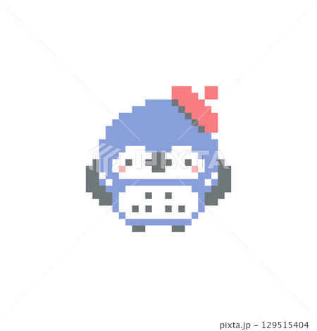 赤色ベレー帽と万歳する梟のドット絵 129515404