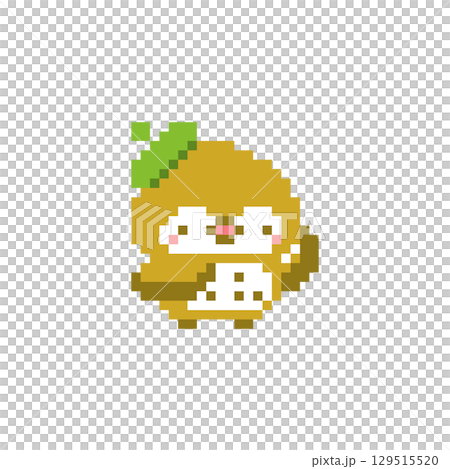 緑色ベレー帽と挙手する梟のドット絵 129515520