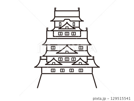 黒い線画の大阪城イラスト 129515541