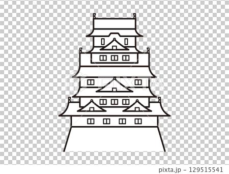 黒い線画の大阪城イラスト 129515541