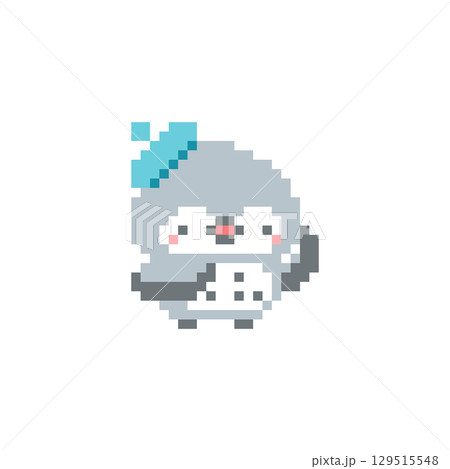 水色ベレー帽と挙手する梟のドット絵 129515548