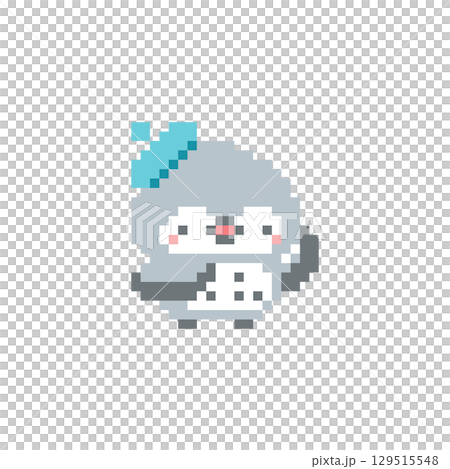 水色ベレー帽と挙手する梟のドット絵 129515548