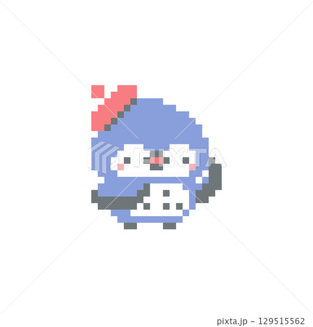 赤色ベレー帽と挙手する梟のドット絵 129515562