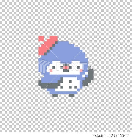 赤色ベレー帽と挙手する梟のドット絵 129515562