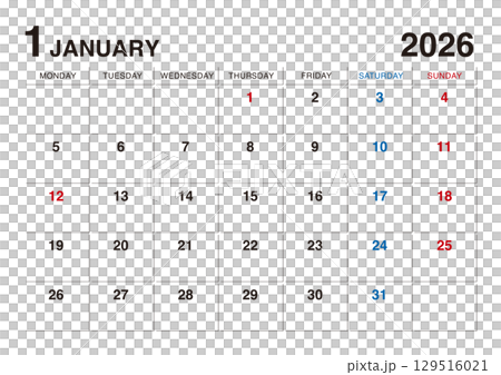 January 2026 calendar starts on Monday 129516021
