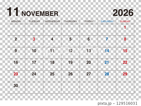 November 2026 calendar starts on Monday 129516031