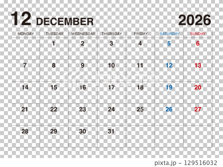 December 2026 calendar starts on Monday 129516032