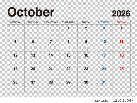 October 2026 calendar starts on Monday, no Japanese holidays October 2026 calendar starts on Monday, no Japanese holidays 129516047