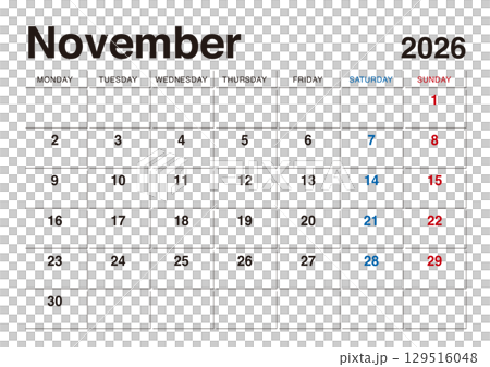 November 2026 calendar starts on Monday, no Japanese holidays November 2026 calendar starts on Monday, no Japanese holidays 129516048