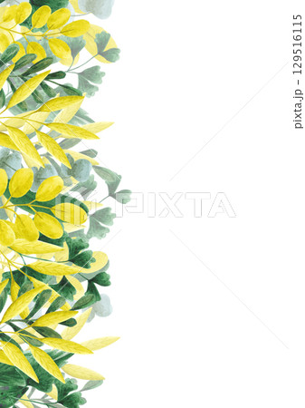Hand drawn watercolor leaves and herbs postcard wreath frame border isolated on white background. Can be used for card invitation and other printed products. Hand drawn watercolor leaves and herbs postcard wreath frame border isolated on white background. Can be used for card invitation and other printed products. 129516115