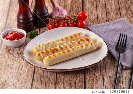 Grilled Bavarian white veal sausages Grilled Bavarian white veal sausages 129516611