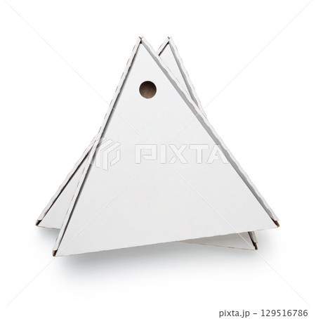 Two blank triangle packaging pizza boxes Two blank triangle packaging pizza boxes 129516786