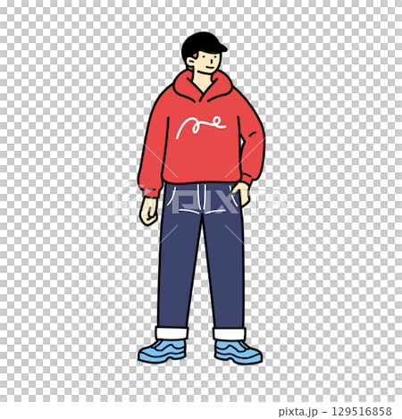 Illustration of a man wearing casual clothes and a hat. 129516858