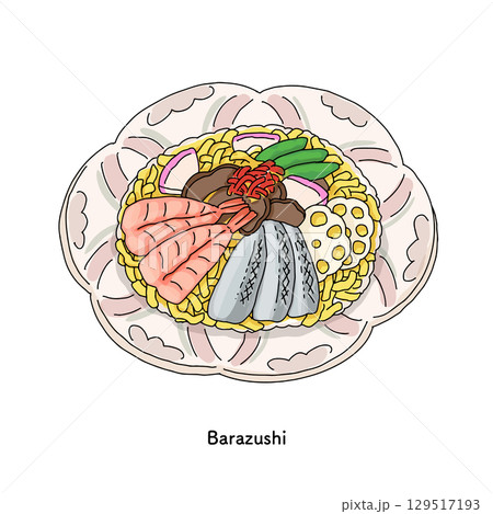 岡山名物　ばら寿司のイラスト＿線画 129517193