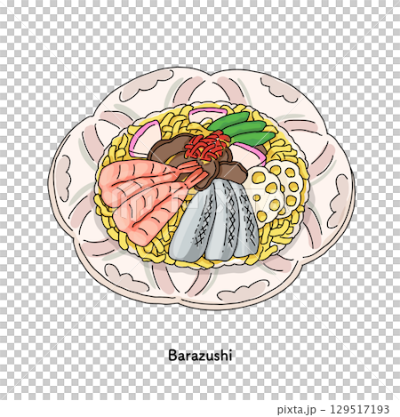 岡山特產巴拉壽司插圖_線條畫 129517193