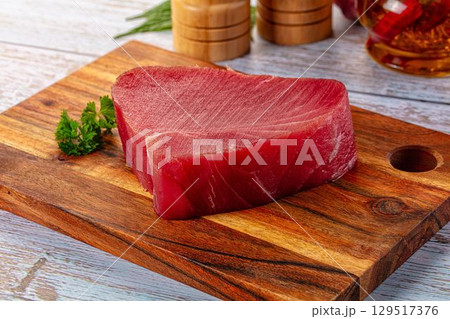 Raw fresh tuna fillet cut 129517376