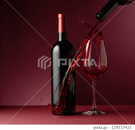 Red wine on a dark red background. 129517423