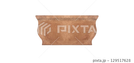 Terracotta flower pot illustration with watercolor texture, classic curved shape. Hand-painted clip art isolated on white.Perfect for botanical arrangements, garden designs, and spring decor projects 129517628