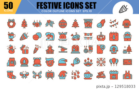 Festive Color Outline Icons Set Vector illustration. Festive Color Outline Icons Set Vector illustration. 129518033