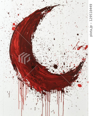 An Abstract representation of the Red Crescent Moon featuring splashes of vibrant color and artistic flair 129518449