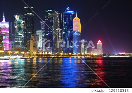Financial centre in Doha city at night, Qatar Financial centre in Doha city at night, Qatar 129518518