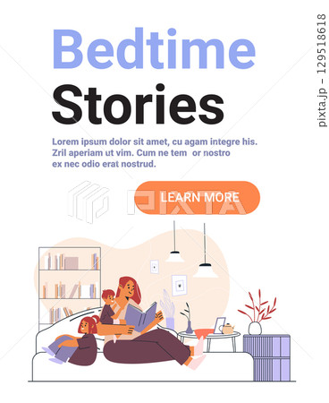 Mother reading bedtime story children cozy living room sofa bookshelf plants warm home evening family routine website banner Mother reading bedtime story children cozy living room sofa bookshelf plants warm home evening family routine website banner 129518618