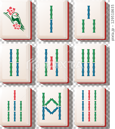 Mahjong bamboos only tile set - vector illustration Mahjong bamboos only tile set - vector illustration 129518635