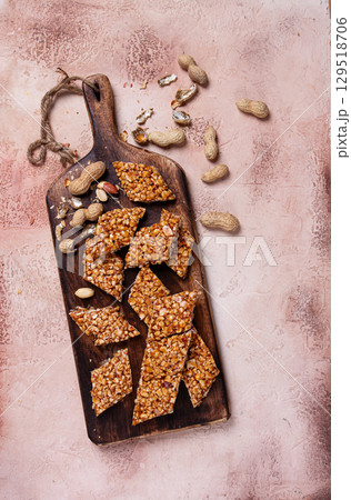kozinaki with peanuts, dessert, gozinaki, traditional Georgian cuisine, no people, 129518706