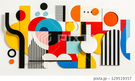 A vibrant collection of colorful abstract shapes and unique patterns presented in an engaging art format 129519357