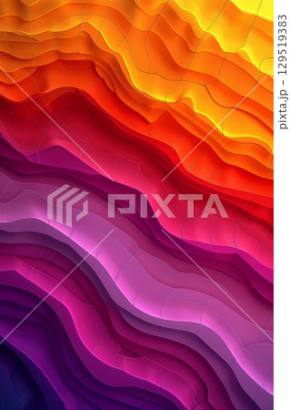 This piece showcases vibrant abstract layers that beautifully represent sunset colors in a dynamic and fluid artistry 129519383