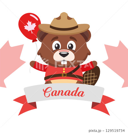 Canada beaver with balloon. Vector Canada beaver with balloon. Vector 129519734