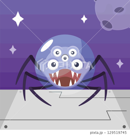 Blue spider alien in space. Vector 129519745