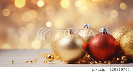 Festive Christmas Composition with Glittering Bokeh Background. Generative ai 129519793