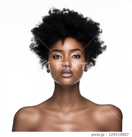 Radiant Beauty: Attractive Black Woman Isolated on White Background. Generative ai 129519887