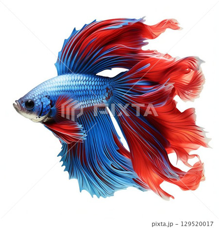 Aquatic Grace: Siamese Fighting Fish Isolated on White Background. Generative ai Aquatic Grace: Siamese Fighting Fish Isolated on White Background. Generative ai 129520017