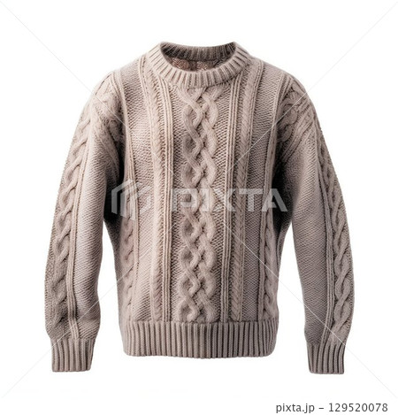 Cozy Comfort: Bright Knitted Male Sweater Isolated on White Background. Generative ai 129520078