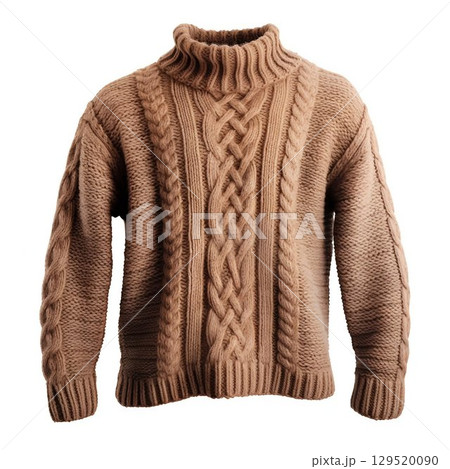 Cozy Comfort: Bright Knitted Male Sweater Isolated on White Background. Generative ai 129520090