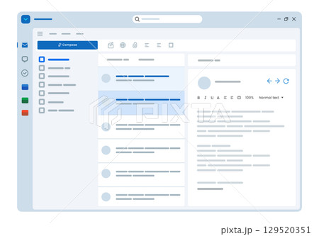 clean and modern user interface for a email client application software inbox display list of emails desktop layout interface clean and modern user interface for a email client application software inbox display list of emails desktop layout interface 129520351