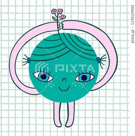 Cute round shape character, vector circle with face for kids designs for math, geometry and educational resources Cute round shape character, vector circle with face for kids designs for math, geometry and educational resources 129520492